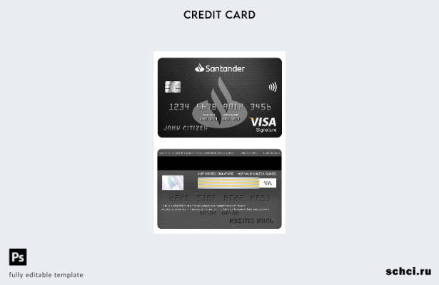 цифровая загрузка шаблона карты Visa для подписи банка Сантандер в Соединенном К